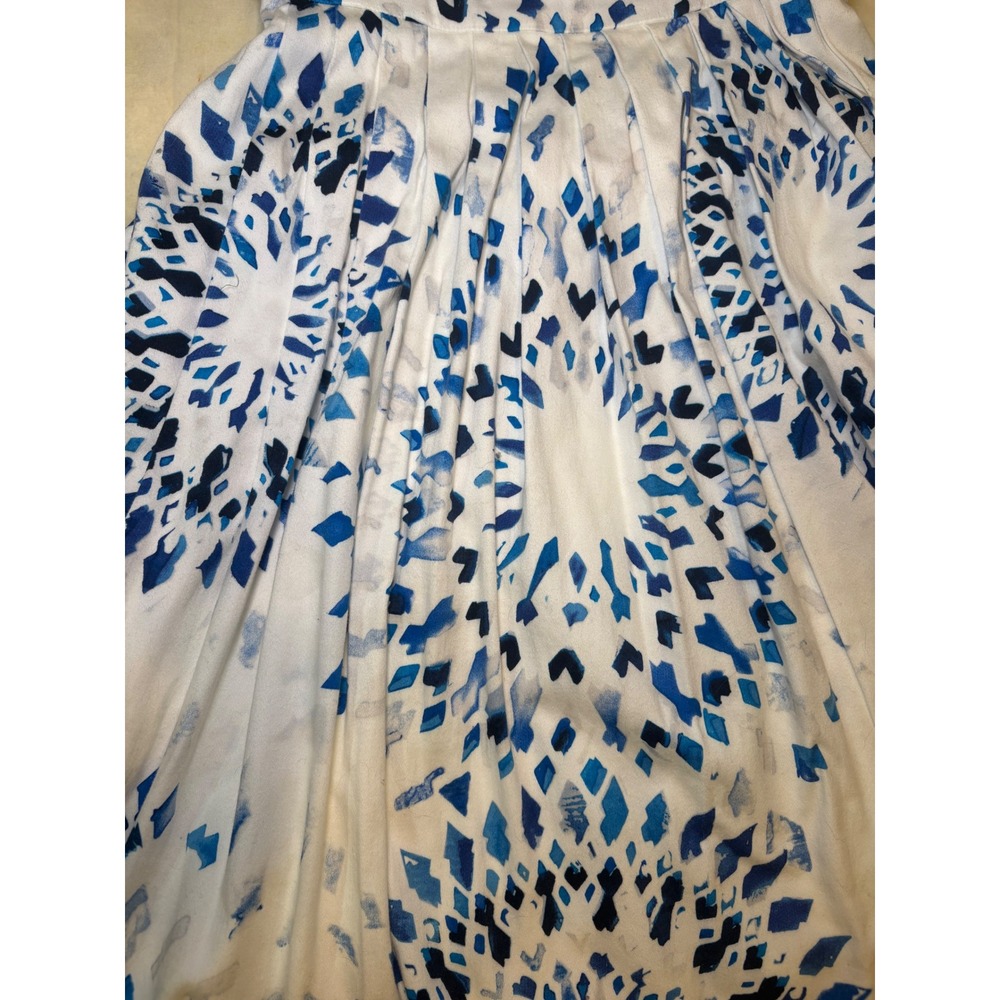 WHBM dress Blue White Geometric Diamond Print Halter Fit & Flare Sunburst Belted - Picture 3 of 11
